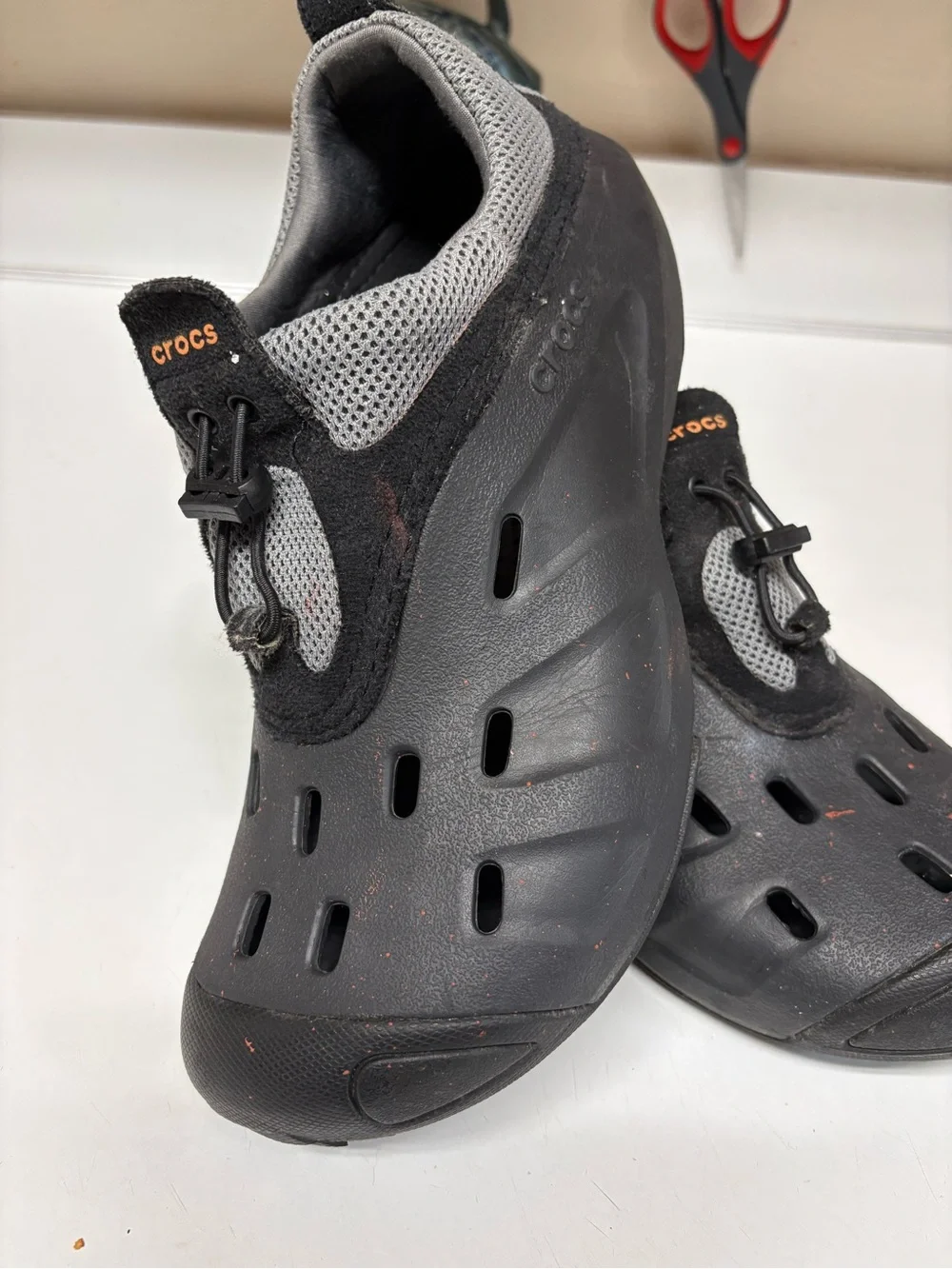 CROCS Black and Gray Slip-On Lightweight Clogs men’s size 8